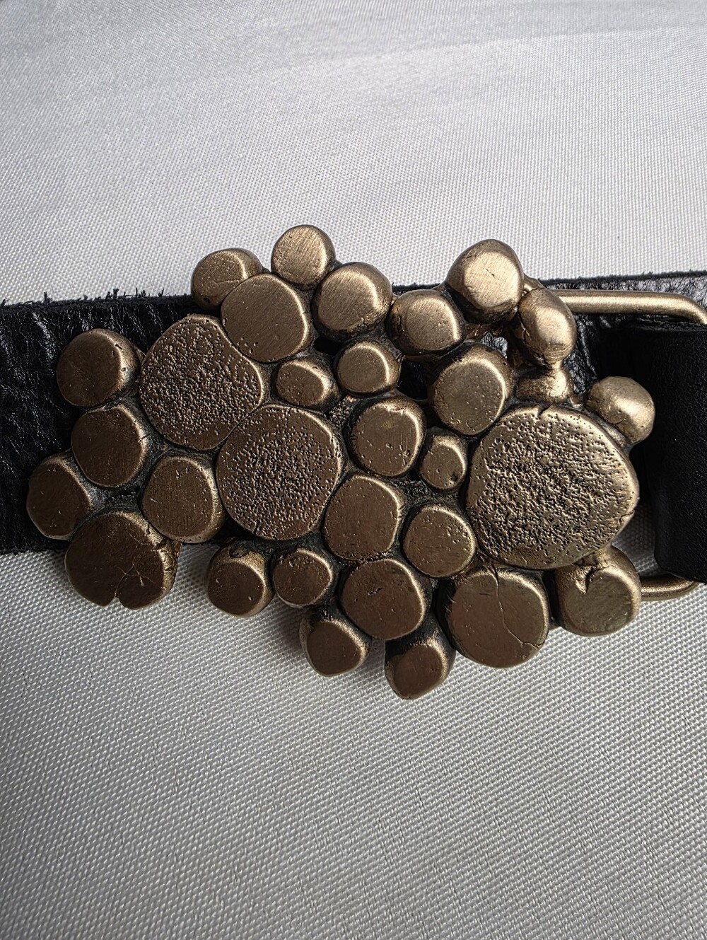 Vintage Brutalist Brass Belt Buckle Leather Belt